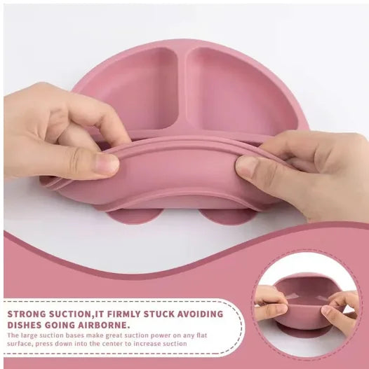 6Pcs Baby Silicone Feeding Set Self Feeding Bowl＆Divided Plate＆Adjustable Bib＆Soft Spoon&Fork, for Babies and Toddlers