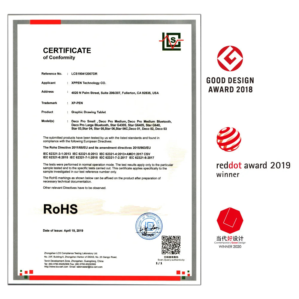 Drawing Tablet XPPen G430S Graphic Drawing Tablet with 8192 Levels Pressure Battery Free Stylus 4x3 Inch Tablet for Windows Mac