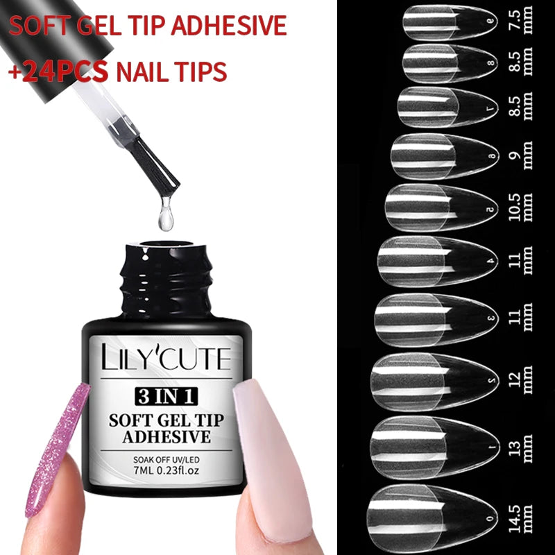 LILYCUTE 7ML Soft Gel Tip Adhesive Glue For False Tips Extend Press On Nails Nail Art Long Lasting Soak Off UV Gel Nail Polish