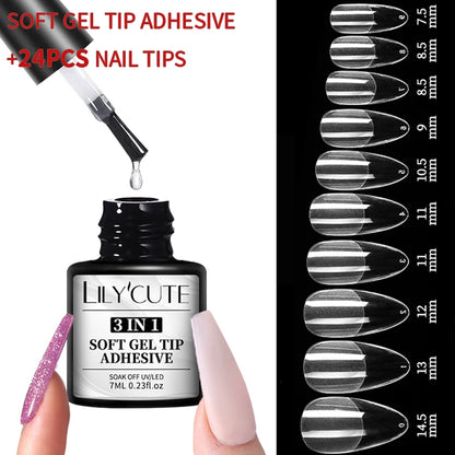 LILYCUTE 7ML Soft Gel Tip Adhesive Glue For False Tips Extend Press On Nails Nail Art Long Lasting Soak Off UV Gel Nail Polish
