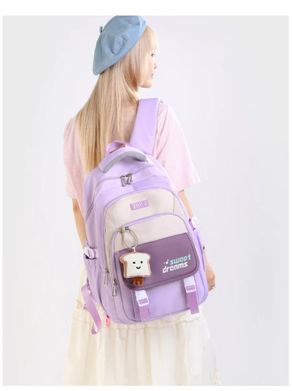 Girls Backpack for School Kawaii Bookbag for Teenage Multiple Pockets School Bag for Primary Elementary Middle School, Age 6-14