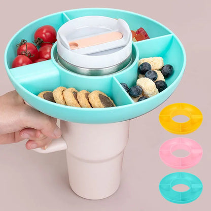 Bingba Cup Silicone Snack Platter 40oz Plastic Fast Food Plate with 4 Compartments for Outdoor Picnic Snack Holder Combination