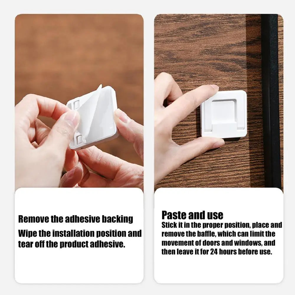 2 Pcs Baby Safety Sliding Sash Stopper Cabinet Locks Keyless Sliding Door Window Wardrobe Locks Strong Adhesive No Drills