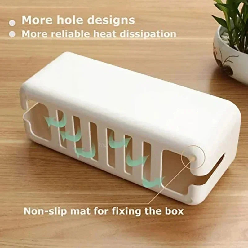 Cable Storage Box Power Strip Case Wooden Power Line Wire Management Organizer Anti-Dust Charger Socket Network Line Storage Bi