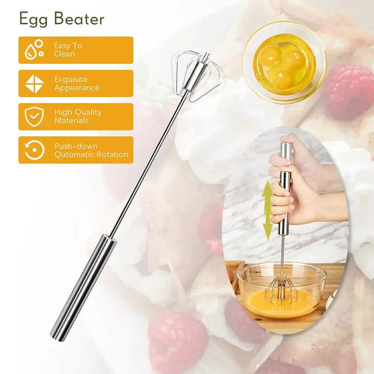 Egg Beater Semi Automatic Mixer Manual Self Turning Steel Easy Whisk Hand Blender Egg Cream Stirring Baking Cooking