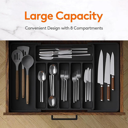 Expandable Utensil Tray Silverware Spoon Organizer Drawer Cover Adjustable Cutlery Tray Drawer Organizer Kitchen