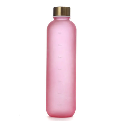 1L Water Bottle with Time Marker 320Z Large Capacity Reusable Fitness Sports Outdoors Travel Leakproof BPA Free Frosted Plastic