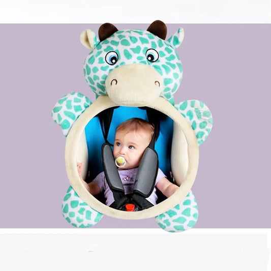 Cute Baby Rear Facing Mirrors Soft Cartoon Plush Toy Seat Headrest Rearview Mirror Easy Installation Interactive