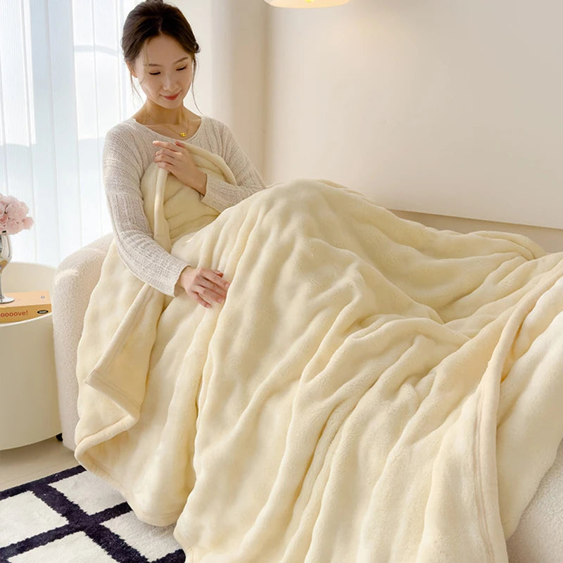 Modern Lightweight Luxurious Solid Color Rabbit Blanket Double-Sided Thick Winter Warm Knee Pads Suitable Bedroom Blankets
