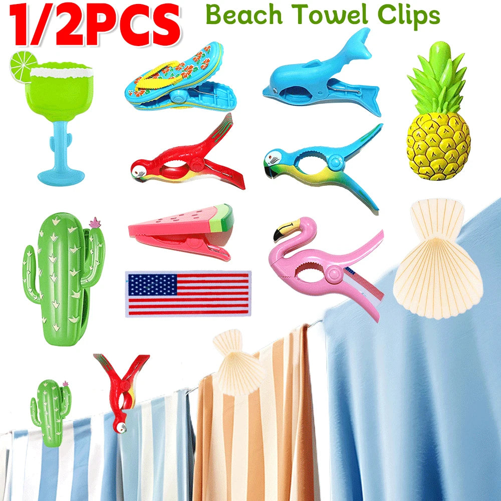 1/2PCS Cute Plastic Beach Towels Clips Large Drying Rack Retaining Clip Windproof Clothes Pegs Pins Animal Decorative Clothespin