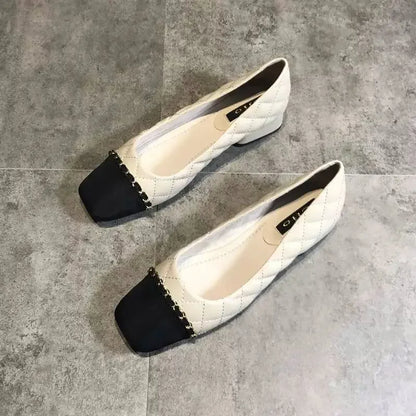 Office Woman Footwear Beige Fashion Leather Casual Shoes For Women Block Heel Square Toe Low Elegant Popular Vacation Spring Y2k