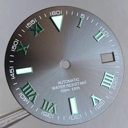 Grey Silver Sunburst 29mm Watch Dial fit NH35 NH35A NH36A Silver/Gold/Rose Gold/Green Roman Numerals Index Hand Set Watch Parts