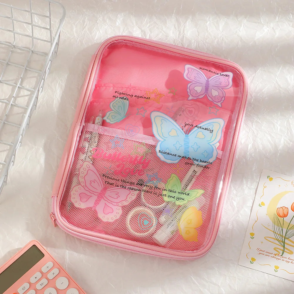 Cartoon PVC Stationary Organzier Pouch Big Capacity Storage Pens Eraser Students Pencil Bags