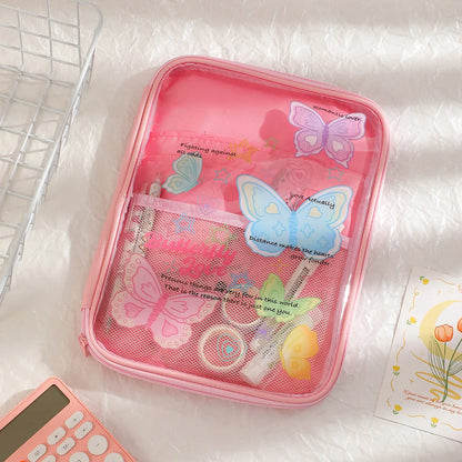 Cartoon PVC Stationary Organzier Pouch Big Capacity Storage Pens Eraser Students Pencil Bags