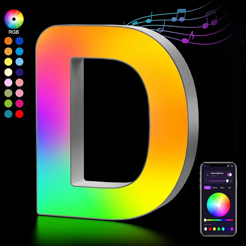 Smart LED Letters Lights Alphabet Light Decorative Name Letter Number Lamp Night Light USB MeRGBW App Music Sync Logo Game Home