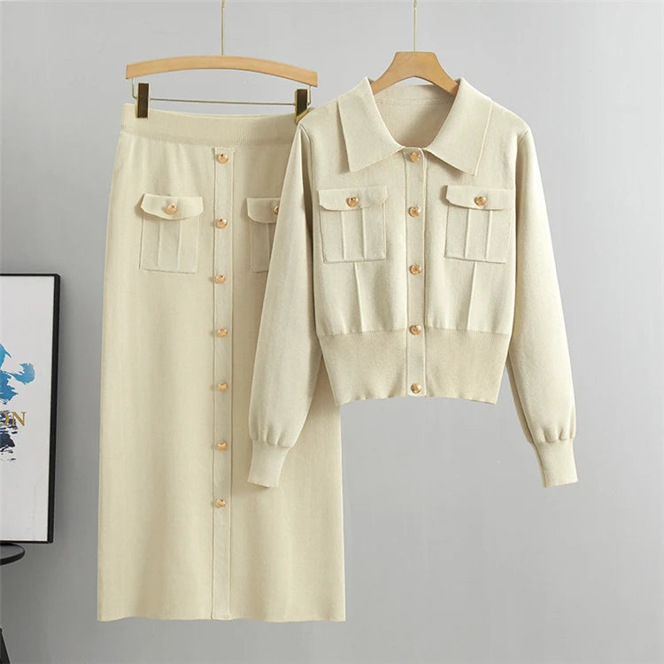 Elegant Office Sweaters Tops+slim High Waist Knitwear Skirts 2 Piece Sets Women New Streetwear Tracksuit Korean Fashion Autumn