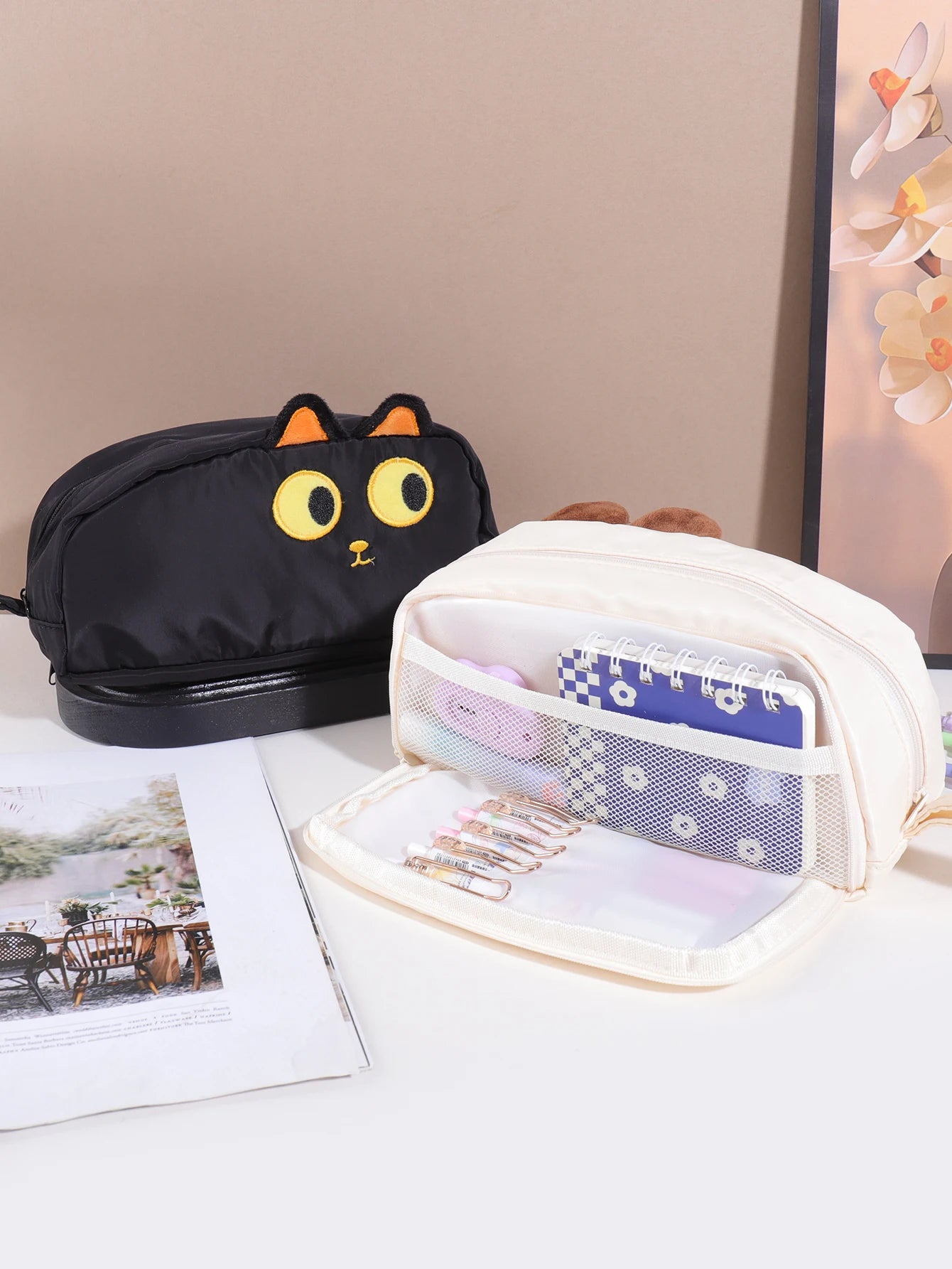 1 pc pencil case in the shape of a cute animal, cartoon-style, stylish and portable school supplies, back-to-school essentials