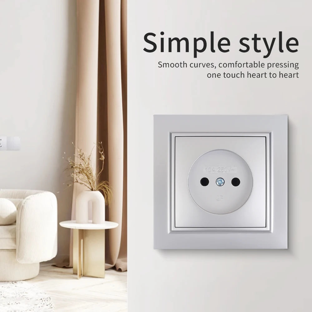 Silvery Electrical Outlets Power Sockets 250V EU Standard Wall Embedded Flame Retardant AC Not Ground Plugs Socket Paint Plastic