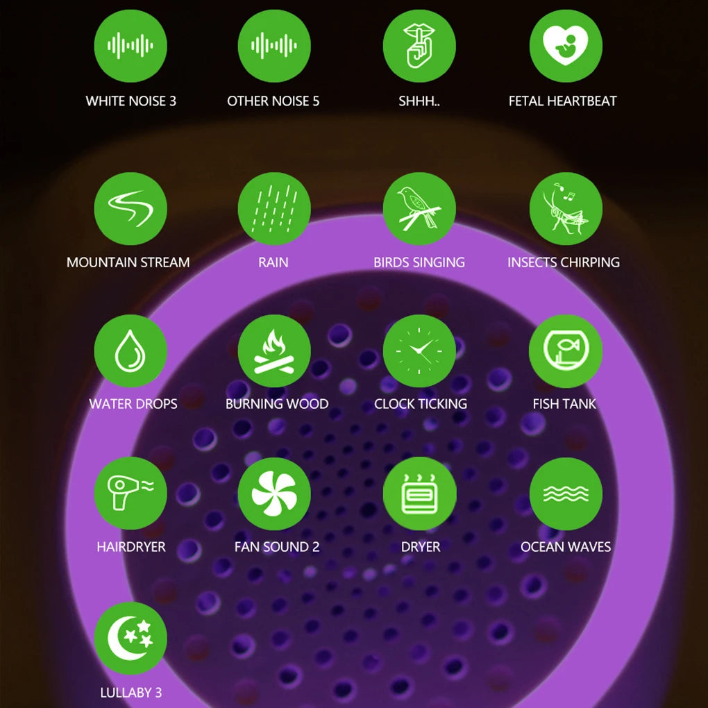 Mini White Noise Sound Machine Sleep Soother With 26 Soothing Sounds Breathing with RGB Light For Baby Adult Travel