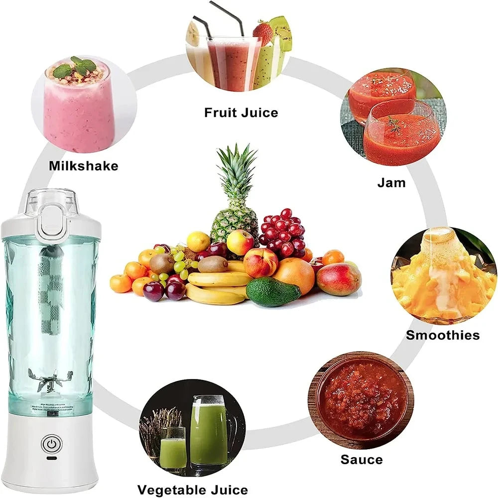 Portable Blender Juicer Multifunctional Usb Charging 600ml Electric Juicer Machine Fresh Fruit Juice Blender Smoothie Cup Bottle
