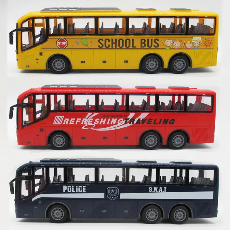 1:30 RC City Bus High Speed Racing Model RC Car School Bus Police Bus Tour Bus Realistic Beaming Lights Rubber Tires Toys Boys