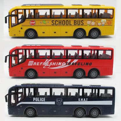 1:30 RC City Bus High Speed Racing Model RC Car School Bus Police Bus Tour Bus Realistic Beaming Lights Rubber Tires Toys Boys