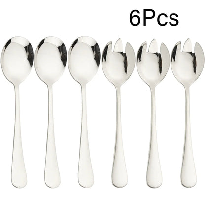 6 Pieces Salad Cutlery Set Stainless Steel Salad Spoon Fork Gold Salad Server European Style Kitchen Tool Accessories