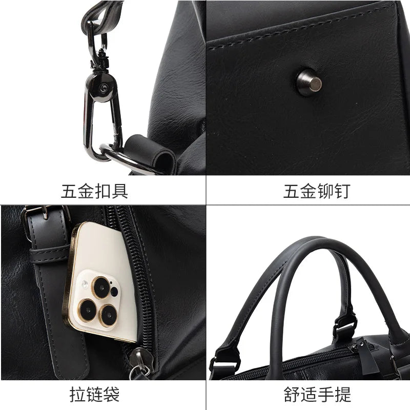 2025 New Men Travel Totes Crossbody Shoulder Bags Large Capacity Handbag Fashion Top-Handle Bag Waterproof PU Leather Laptop Bag