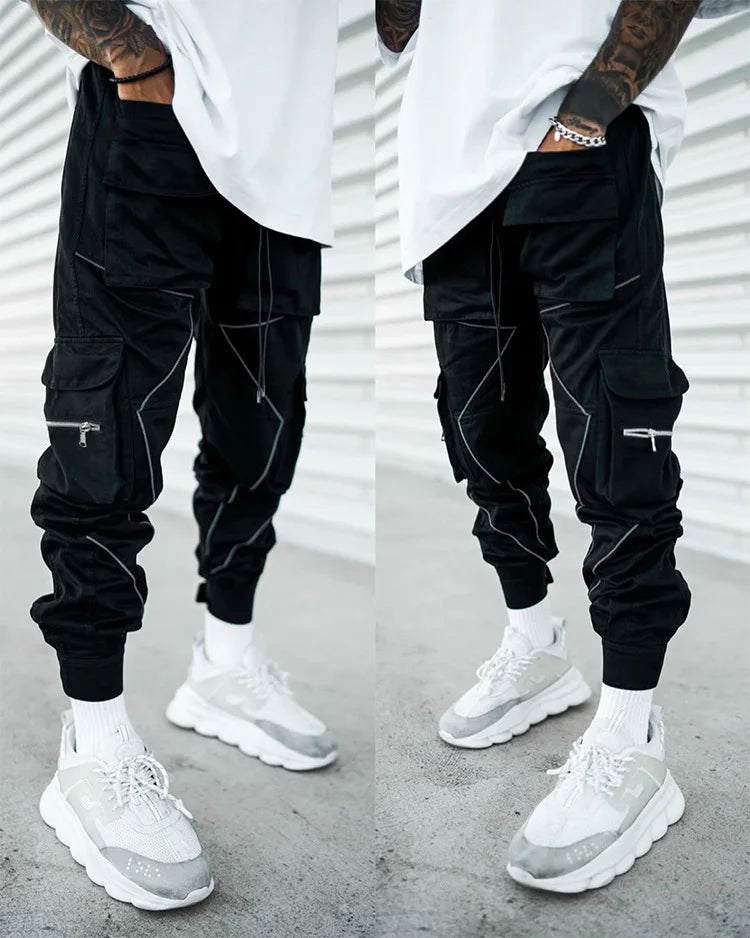 New 2025 Men‘s Casual Cargo Pants Loose Fashion Striped Multi Pocket Sports Fitness Hip Hop Jogger Trousers Male Cargo Pants