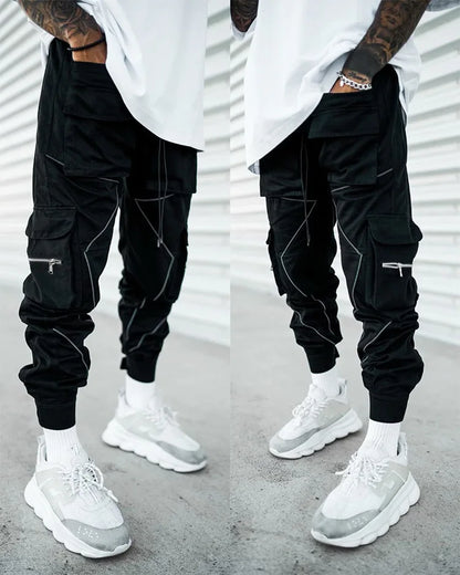 New 2025 Men‘s Casual Cargo Pants Loose Fashion Striped Multi Pocket Sports Fitness Hip Hop Jogger Trousers Male Cargo Pants