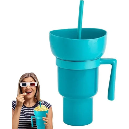 900-1000ml Large Capacity Beverage Popcorn Integrated Multifunctional Straw Cup Bowl Creative Snack Drinks Cup