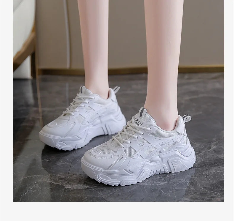 Black Daddy Thick Sole Sneakers Casual Vulcanized Shoes Women High Platform Sneakers Lace Up White Sneakers Women
