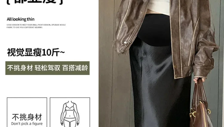 Maternity 2025 New Early Spring Vinegar Satin Covers Strap Slim A-line Long Skirt High Waist Drooping Fish Tail Youth Pregnancy