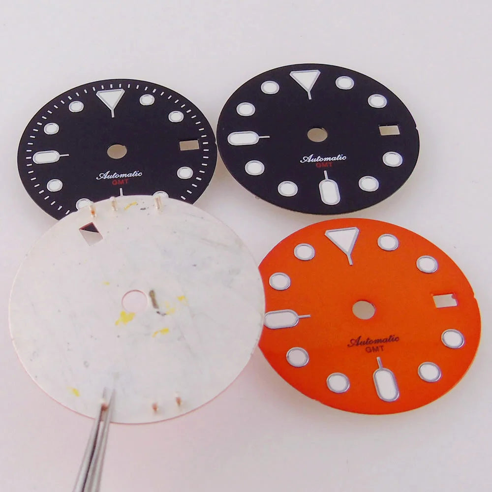 29mm NH34 Watch Dial Face Hand Set for S NH34 GMT Movement Orange Black Dial Plate Green Luminous SKX Mod Parts
