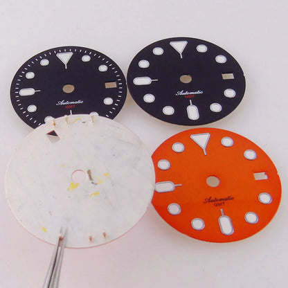 29mm NH34 Watch Dial Face Hand Set for S NH34 GMT Movement Orange Black Dial Plate Green Luminous SKX Mod Parts