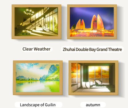 Beautiful LED Light Painting Indoor Sunlight Window Wooden Photo Light Dimming Wall Artwork Table Lamp Home Decor Night Lamp