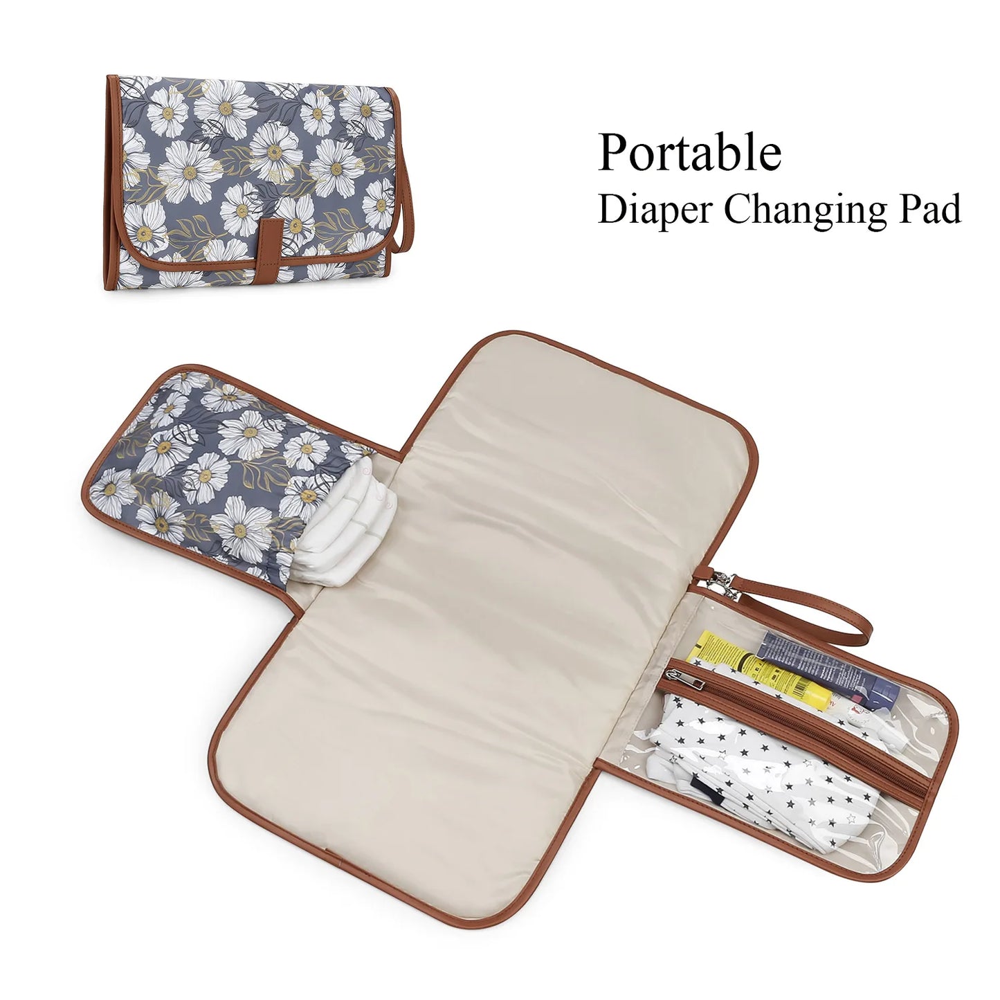 New Portable Diaper Changing Pad, Portable Changing pad for Newborn Girl & boy - Baby Changing Pad with Smart Wipes Pocket