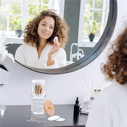 Cotton Swab Holder Bathroom Dispenser Storage Cotton Ball, Cotton Swab, Cotton Round Pads, Floss Picks - Clear Canister