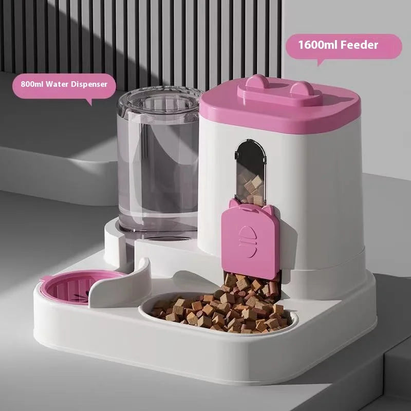 Automatic Feeder with Spill Proof Design with Water Fountain Pet Food Dispenser for Small Medium Large Cats Dogs