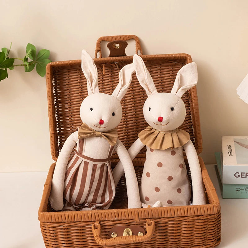 Stuffed Bunny Cloth Dress Toys Smoothing Toy for Infant  Cuddling sleep doll for Girls Handmade Diversity Brown Rabbit Plushie