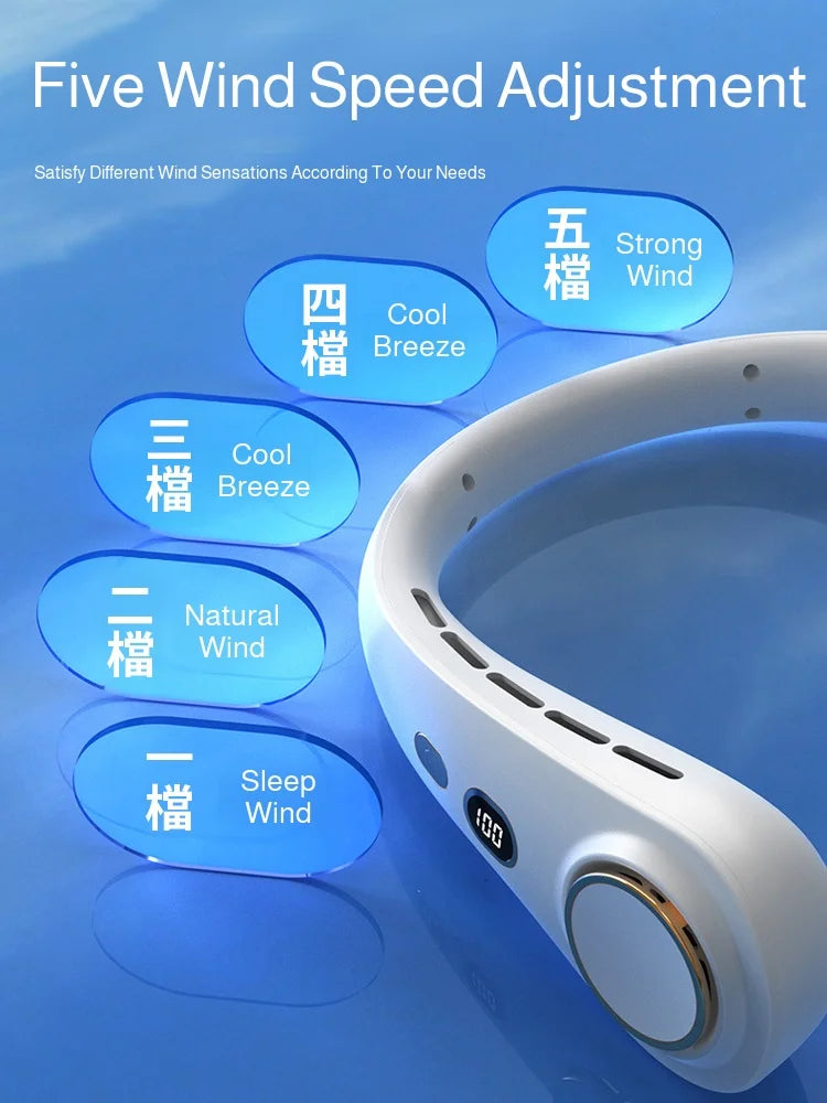 2025 Mini Hanging Neck Fan Portable Bladeless Neck Fan Air Cooler Digital Display Rechargeable Air Conditioner Neck Ventilator