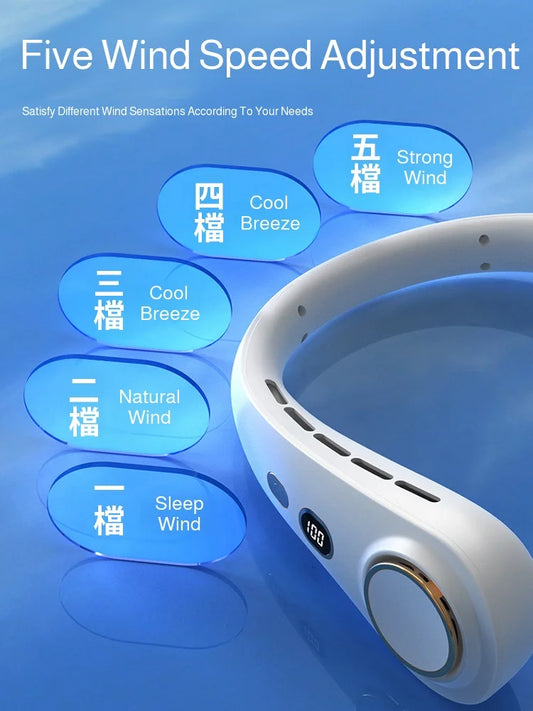 2025 Mini Hanging Neck Fan Portable Bladeless Neck Fan Air Cooler Digital Display Rechargeable Air Conditioner Neck Ventilator