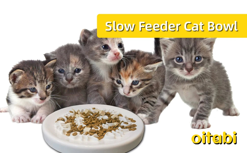 Oitabi Slow Feeder Cat Bowls, Ceramic Cat Slow Bowl Interactive Bloat Stop Slow Feeder Healthy Eating Pet Dog Slow Feeding Bowls