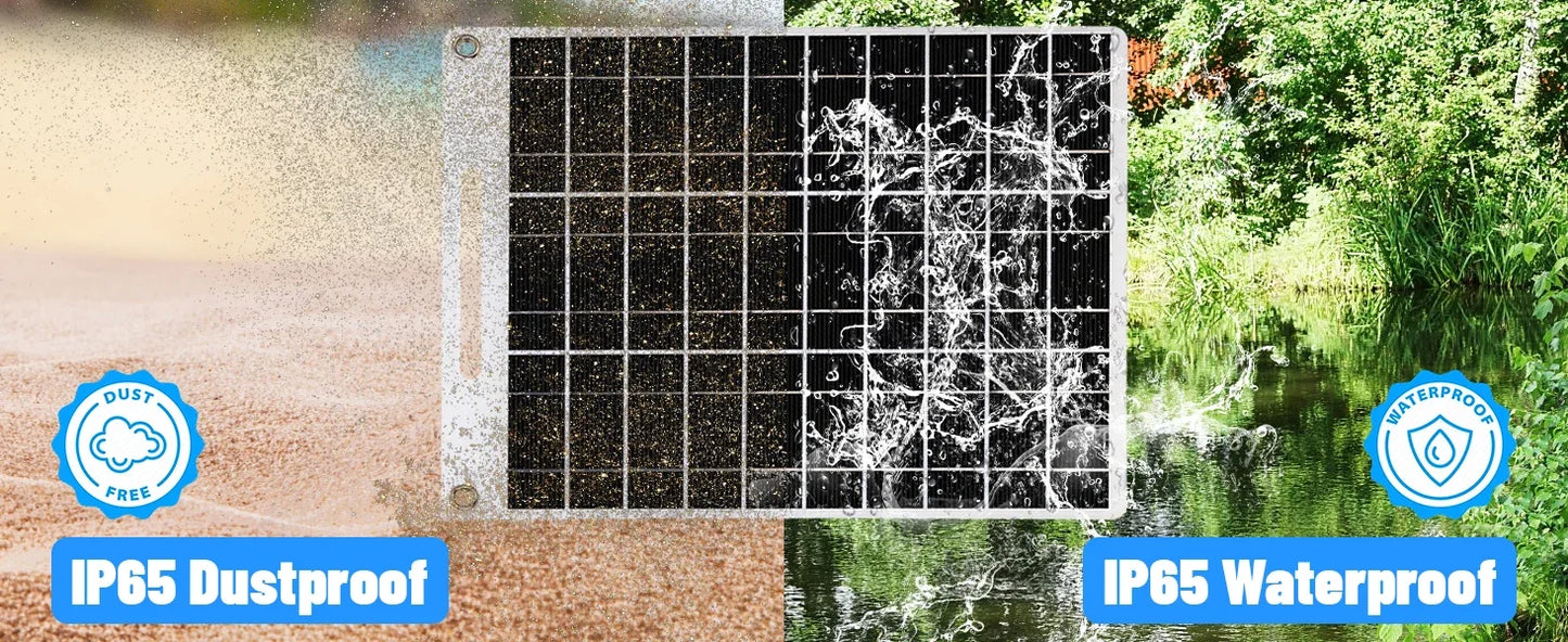 Portable solar power bank with two USB ports, suitable for outdoor camping, charging mobile phones or other electronic devices.