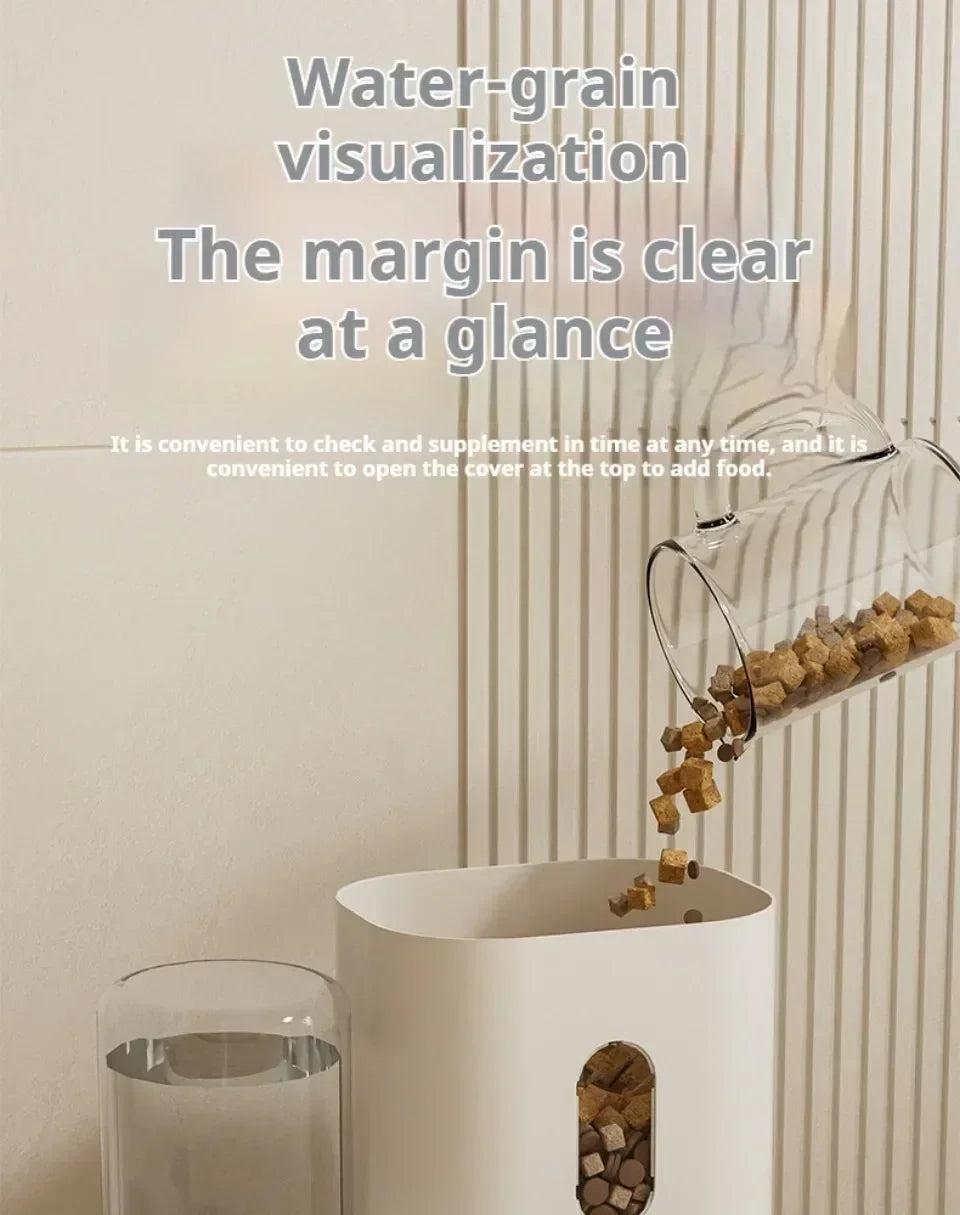 Automatic Pet Feeder and Water Dispenser 2in1 Raised Food Bowl with Water Fountain for Cat Dog Large Capacity Pet Accessories