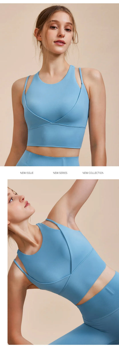 Sports Bra with Shock-absorbing Shoulder Straps for Women, Gathered Back, Fitness Bra, Running Top, New