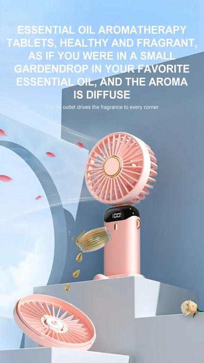 Handheld Neck Hanging USB Mini Fan Foldable Portable 5 Speed Rechargeable Fan With Phone Stand And LED Display Screen