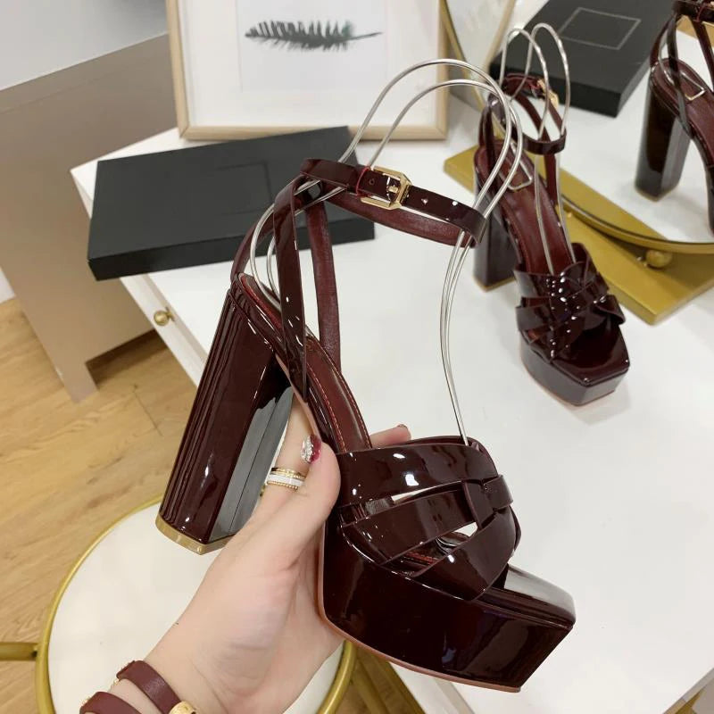 Fashion Women's Sandals Brand Luxury Women's Shoes Elegant Party High Heels Leather Waterproof Office Shoes Sexy Dating Shoes