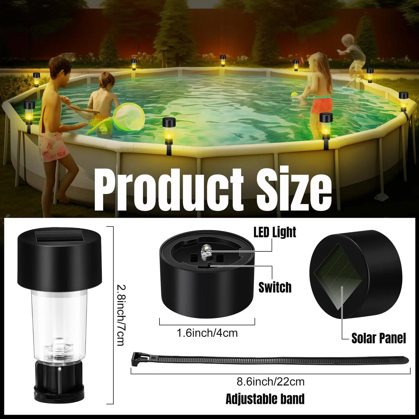 8 swimming pool solar lamps, waterproof solar lamps, outdoor swimming pool fence decoration, swimming pool accessories