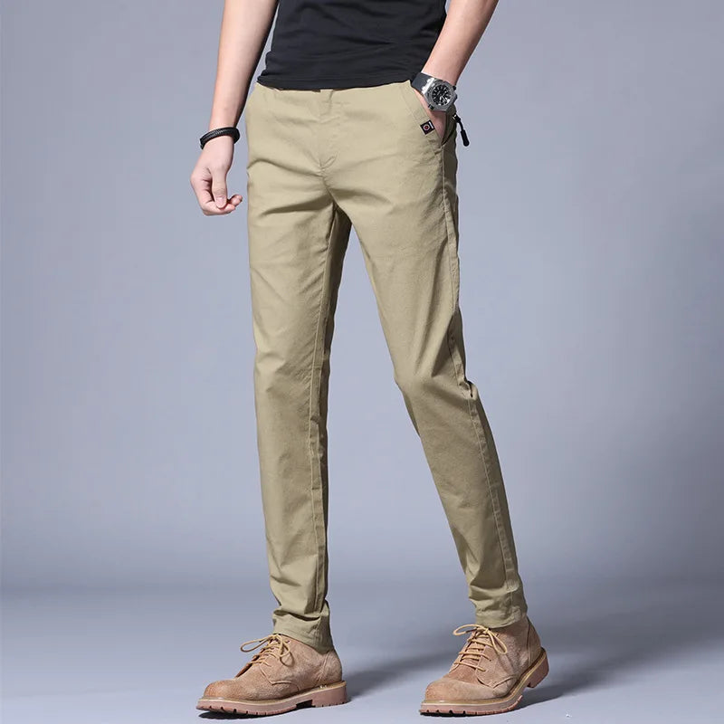 ICPANS Summer Thin Casual Pants Men Pockets with Zipper Black Slim Fit Skinny Mens Trousers Office